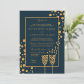 Gold Champagne Bubbles - Blue & Gold - Weddenschap Kaart (Staand voorkant)