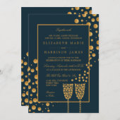 Gold Champagne Bubbles - Blue & Gold - Weddenschap Kaart (Voorkant / Achterkant)