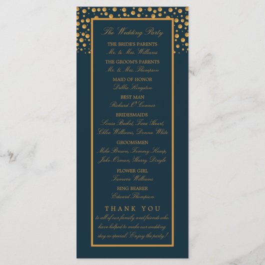 Gold Champagne Bubbles - Blue & Gold - Weddenschap Programmakaart (Achterkant)