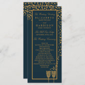 Gold Champagne Bubbles - Blue & Gold - Weddenschap Programmakaart (Voorkant / Achterkant)