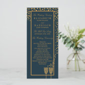 Gold Champagne Bubbles - Blue & Gold - Weddenschap Programmakaart (Staand voorkant)