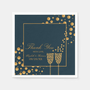 Gold Champagne Bubbles - Blue & Gold - Weddenschap Servet