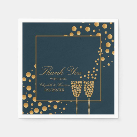 Gold Champagne Bubbles - Blue & Gold - Weddenschap Servet (Voorkant)