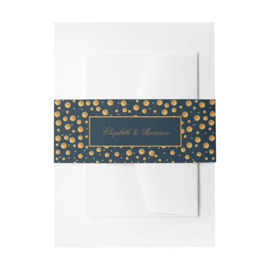 Gold Champagne Bubbles - Blue & Gold - Weddenschap Uitnodigingen Wikkel (Voorkant Voorbeeld)