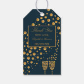 Gold Champagne Bubbles, Blue & Gold Wedding Cadeaulabel (Voorkant)
