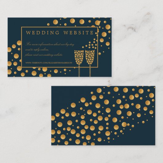 Gold Champagne Bubbles, Blue & Gold Wedding Detail Informatiekaartje (Voorkant / Achterkant)