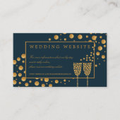 Gold Champagne Bubbles, Blue & Gold Wedding Detail Informatiekaartje (Voorkant)