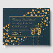 Gold Champagne Bubbles, Blue & Gold Wedding Gastenboek (Voorkant)