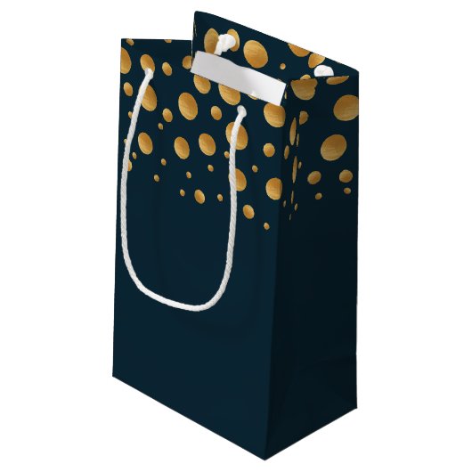 Gold Champagne Bubbles, Blue & Gold Wedding Klein Cadeauzakje (Achterkant Gekanteld)