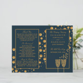 Gold Champagne Bubbles Blue/Gold Wedding Program (Staand voorkant)