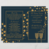 Gold Champagne Bubbles Blue/Gold Wedding Program (Voorkant / Achterkant)