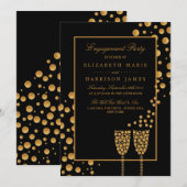 Gold Champagne Bubbles Engagement Party Kaart (Voorkant / Achterkant)