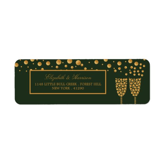 Gold Champagne Bubbles - groen en goud - bruiloft Etiket (Voorkant)