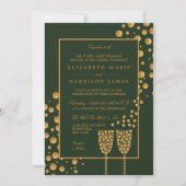 Gold Champagne Bubbles - groen en goud - bruiloft Kaart (Voorkant)