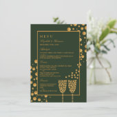 Gold Champagne Bubbles - groen en goud - bruiloft Menu (Staand voorkant)