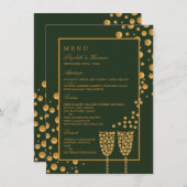 Gold Champagne Bubbles - groen en goud - bruiloft Menu (Voorkant / Achterkant)
