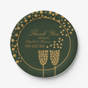 Gold Champagne Bubbles - groen en goud - bruiloft Papieren Bordje