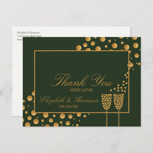 Gold Champagne Bubbles - groen & goud - Hartelijk Briefkaart (Voorkant / Achterkant)