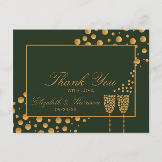 Gold Champagne Bubbles - groen & goud - Hartelijk  Briefkaart (Voorkant)