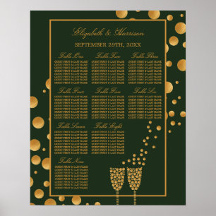 Gold Champagne Bubbles, Groene & goudzetkaart Poster