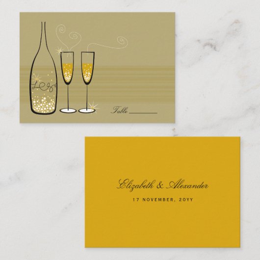 Gold Champagne Bubbles Modern Chic Stylish Wedding Plaatskaartje (Voorkant / Achterkant)