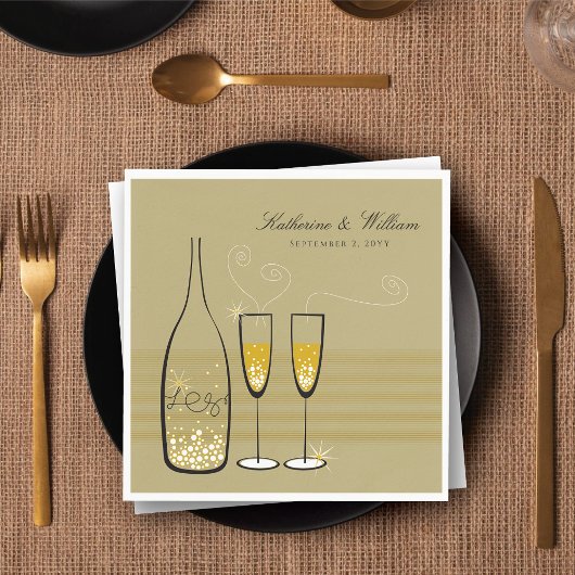 Gold Champagne Bubbles Modern Chic Stylish Wedding Servet