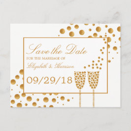 Gold Champagne Bubbles Weddenschap bewaart de datu Aankondigingskaart