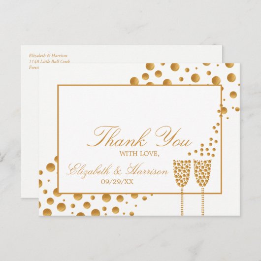 Gold Champagne Bubbles Weddenschap Hartelijk dank Briefkaart (Voorkant / Achterkant)
