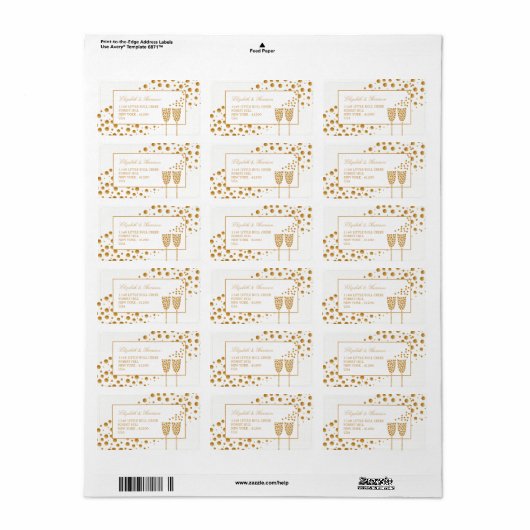 Gold Champagne Bubbles Wedding Etiket (Full Sheet)