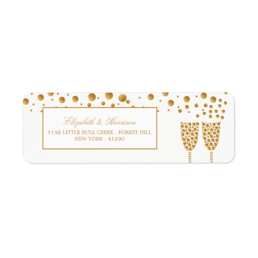 Gold Champagne Bubbles Wedding Etiket (Voorkant)