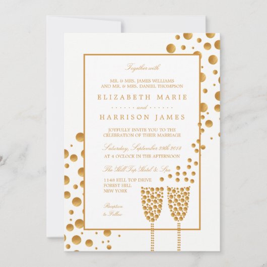 Gold Champagne Bubbles Wedding Kaart (Voorkant)