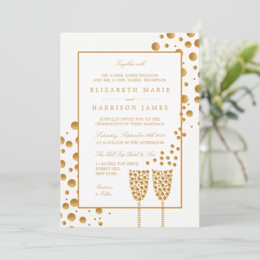 Gold Champagne Bubbles Wedding Kaart (Staand voorkant)
