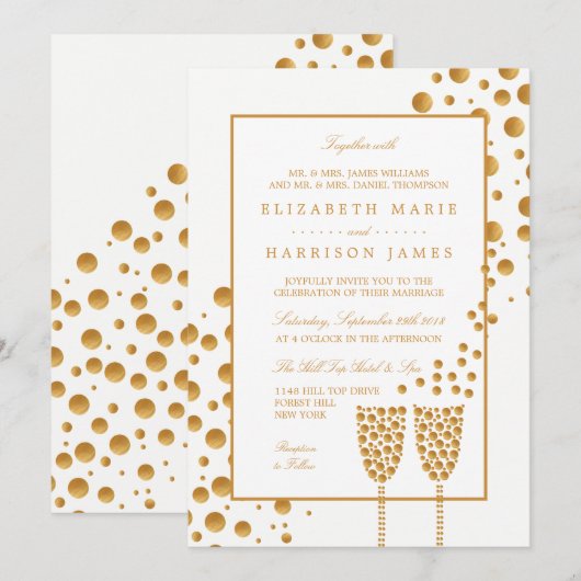 Gold Champagne Bubbles Wedding Kaart (Voorkant / Achterkant)