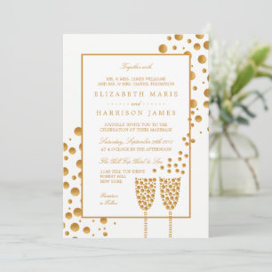 Gold Champagne Bubbles Wedding Kaart
