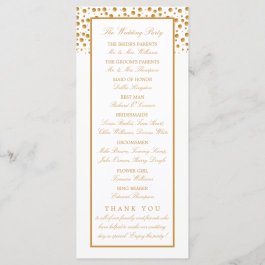 Gold Champagne Bubbles Wedding Programmakaart (Achterkant)