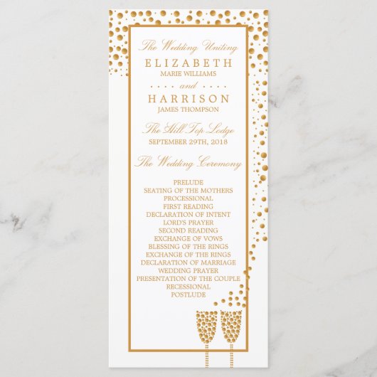 Gold Champagne Bubbles Wedding Programmakaart (Voorkant)