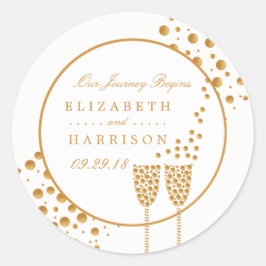Gold Champagne Bubbles Wedding Ronde Sticker