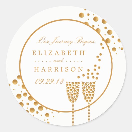 Gold Champagne Bubbles Wedding Ronde Sticker (Voorkant)