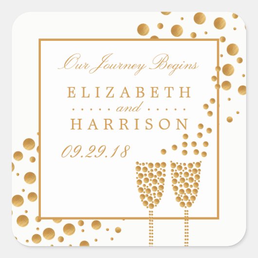 Gold Champagne Bubbles Wedding Vierkante Sticker (Voorkant)
