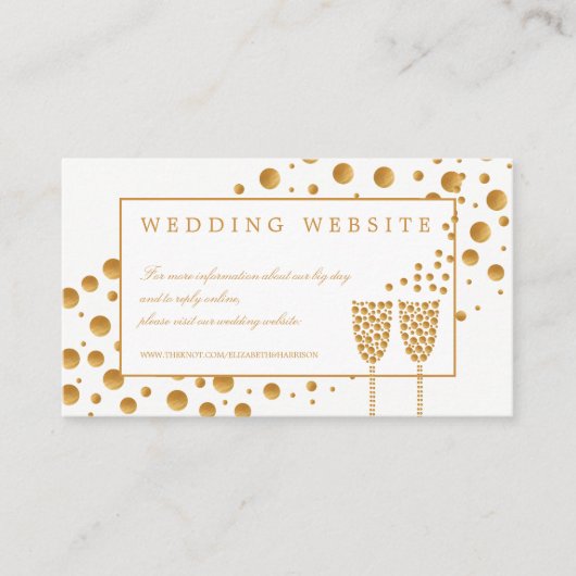 Gold Champagne Bubbles Wedding Website Informatiekaartje (Voorkant)