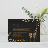 Gold Champagne Bubbles, zwart/goud, bruiloft Detai Informatiekaartje (Staand voorkant)