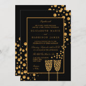 Gold Champagne Bubbles - zwart & goud - bruiloft Kaart (Voorkant / Achterkant)