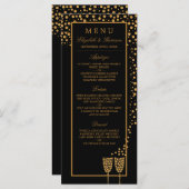Gold Champagne Bubbles - zwart & goud - bruiloft Menu (Voorkant / Achterkant)