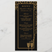 Gold Champagne Bubbles - zwart & goud - bruiloft Menu (Voorkant)