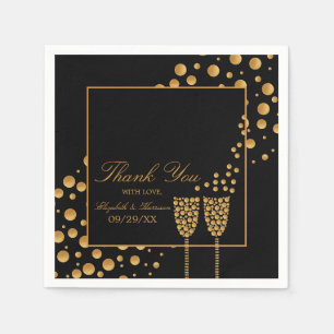 Gold Champagne Bubbles - zwart & goud - bruiloft Servet