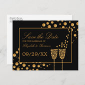 Gold Champagne Bubbles, zwart & goud sparen de dat Aankondigingskaart (Voorkant / Achterkant)