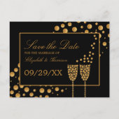 Gold Champagne Bubbles, zwart & goud sparen de dat Aankondigingskaart (Voorkant)