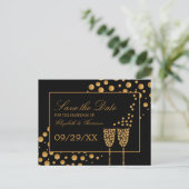 Gold Champagne Bubbles, zwart & goud sparen de dat Aankondigingskaart (Staand voorkant)