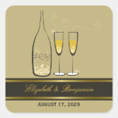 Gold Champagne Bubely Cheers Chic Wedding Party Vierkante Sticker (Voorkant)