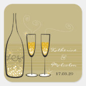 Gold Champagne Bubely Cheers Stylish Wedding Party Vierkante Sticker (Voorkant)